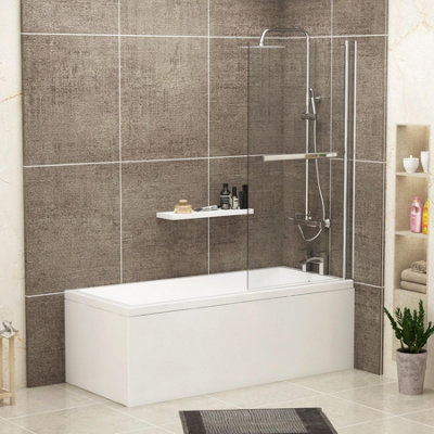 Cesar 1700 x 700mm Acrylic Square Edged Single Ended White Straight Bath Square Screen with Towel Rail & Front,End Panel
