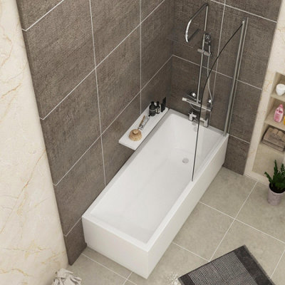 Cesar 1800 x 800mm Acrylic Square Edged Single Ended White Straight Bath with Curved Screen & Front, End Panel