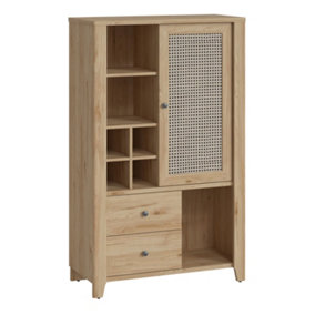 Cestino 1 Door 2 Drawer Cabinet in Jackson Hickory Oak and Rattan Effect