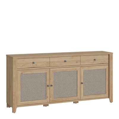 Cestino 3 Door 3 Drawer Sideboard in Jackson Hickory Oak and Rattan