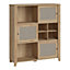 Cestino 3 Door Cabinet in Jackson Hickory Oak and Rattan Effect