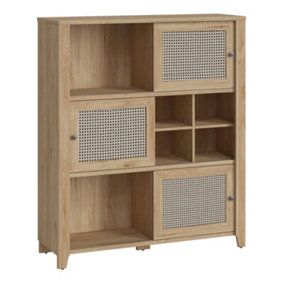 Cestino 3 Door Cabinet in Jackson Hickory Oak and Rattan Effect