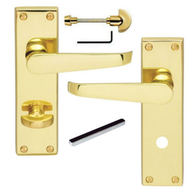 Cezanna Polished Gold Brass Bathroom Door Handle Thumb Lock Pair ha31 ...