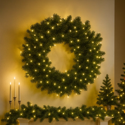 CGC 70cm Large Luxury Green Pre Lit LED Christmas Xmas Wreath