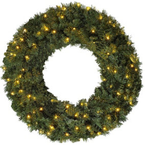 CGC 70cm Large Luxury Green Pre Lit LED Christmas Xmas Wreath Outdoor Indoor