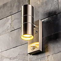 CGC ALESHA Stainless Steel GU10 Up and Down Outdoor Wall Light IP44 with PIR Motion Sensor