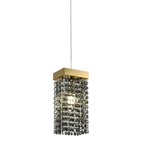 CGC ASTLEY Gold and Grey Smoked Crystal Droplets Adjustable Height Ceiling Pendant Light