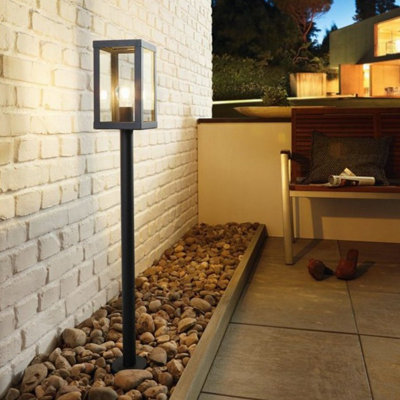 CGC Black 680mm Outdoor Post Light Modern Rectangular Design Clear Glass Garden Outside Lamp Patio Driveway Path IP54