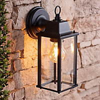 CGC Black Bevelled Glass Coach Lantern Garden Outdoor Porch Wall Light