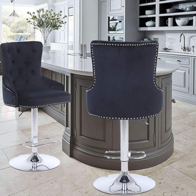 CGC Black Brushed Velvet & Chrome Stand Luxury Adjustable Bar Stool