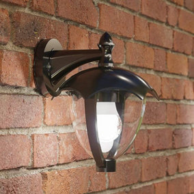 CGC Black Curved Coach Lantern Outdoor Garden Porch Wall Light