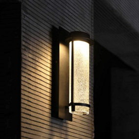 CGC Black LED Outdoor Wall Light With Bubble Glass Diffuser