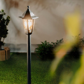 CGC Black Outdoor Tall Post Lantern Traditional Vintage Light Garden Terrace Patio Lamp IP44 Weatherproof Polycarbonate E27 Screw