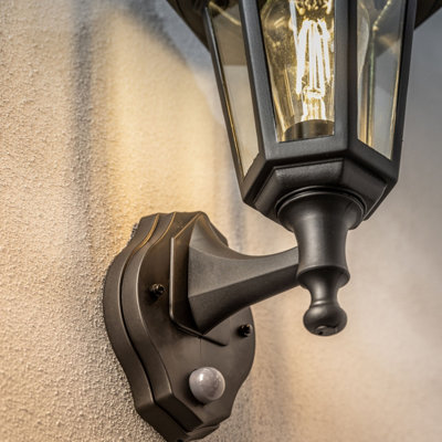 CGC Black Security Outdoor Wall Lantern with Motion Sensor PIR ...