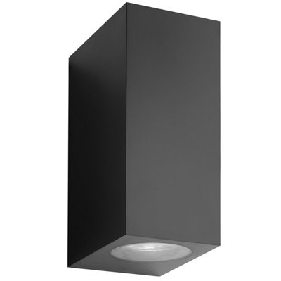 CGC Black Up and Down GU10 Wall Light Square Outdoor Garden Indoor IP44 Weatherproof Polycarbonate Outside Door Patio Wall Lamp