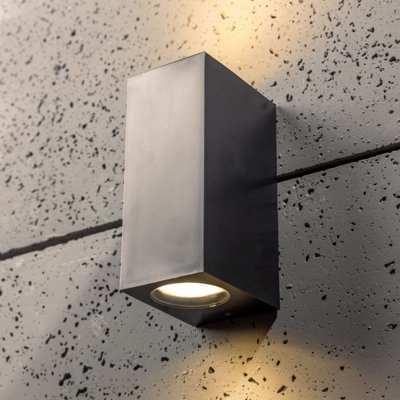 CGC Black Up and Down GU10 Wall Light Square Outdoor Garden Indoor IP44 Weatherproof Polycarbonate Outside Door Patio Wall Lamp