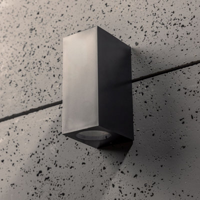 CGC Black Up and Down GU10 Wall Light Square Outdoor Garden Indoor IP44 Weatherproof Polycarbonate Outside Door Patio Wall Lamp