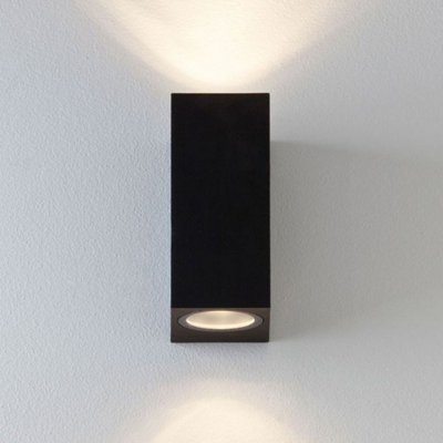 CGC Black Up and Down GU10 Wall Light Square Outdoor Garden Indoor IP44 Weatherproof Polycarbonate Outside Door Patio Wall Lamp