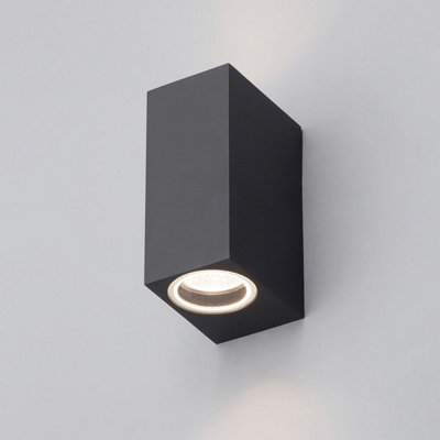 CGC Black Up and Down GU10 Wall Light Square Outdoor Garden Indoor IP44 Weatherproof Polycarbonate Outside Door Patio Wall Lamp
