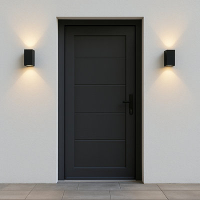 CGC Black Up and Down GU10 Wall Light Square Outdoor Garden Indoor IP44 Weatherproof Polycarbonate Outside Door Patio Wall Lamp