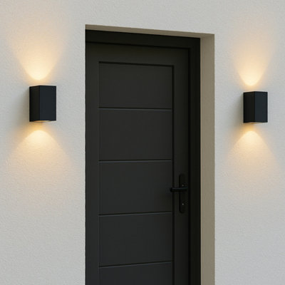 CGC Black Up and Down GU10 Wall Light Square Outdoor Garden Indoor IP44 Weatherproof Polycarbonate Outside Door Patio Wall Lamp