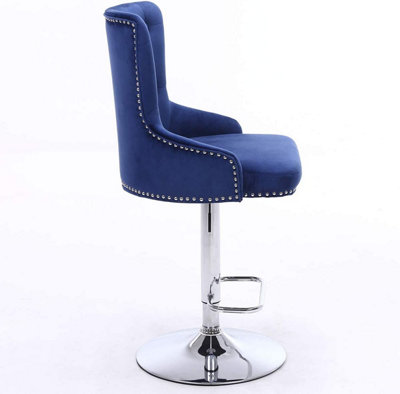 Blue velvet adjustable bar stools hot sale