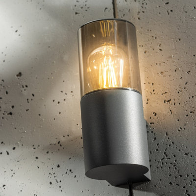 CGC Bluebell Dark Grey Anthracite Outdoor Wall Light Smoked Diffuser Modern Design Garden Patio Outside Door Terrace