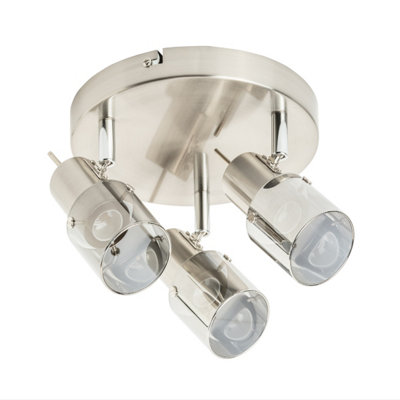 CGC Brushed Chrome Three Spots Ceiling Light with Smoked Glass