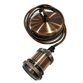 CGC CASSIE Copper 1.5m Adjustable E27 Ceiling Suspension Cable Pendant and Matching Ceiling Rose