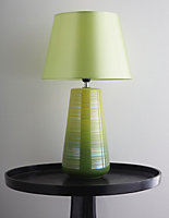 CGC Ceramic Green Glazed Table Lamp with Green Faux Silk Shade