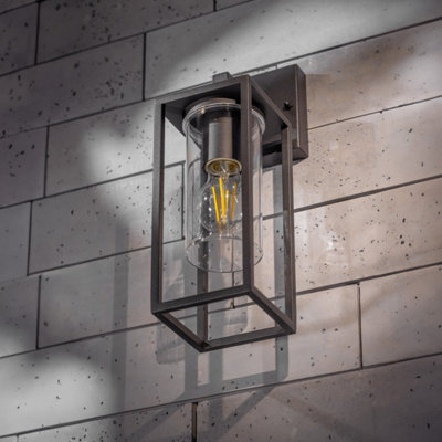 CGC CHLOE Down Black E27 Outdoor Wall Light Lantern Clear Diffuser IP54 Down