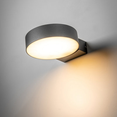 CGC DARCY Anthracite Dark Grey Adjustable Round LED Outdoor Outside Wall Light 3000k Warm White IP54