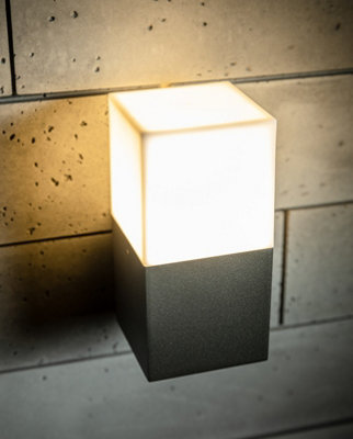CGC Dark Grey & White Cube Outdoor Garden Porch Patio Wall Light DIY