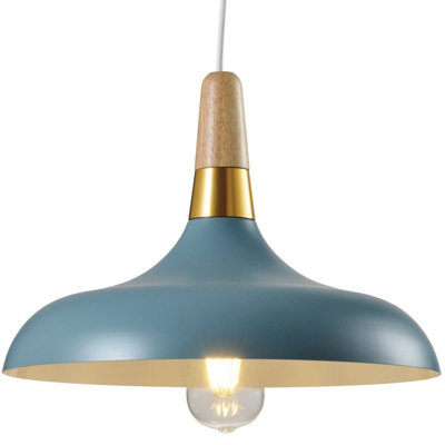 CGC ESTHER Marine Blue Dome Ceiling Pendant Kitchen Island Light With Wood & Gold Accents