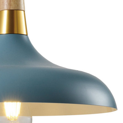 CGC ESTHER Marine Blue Dome Ceiling Pendant Kitchen Island Light With Wood & Gold Accents