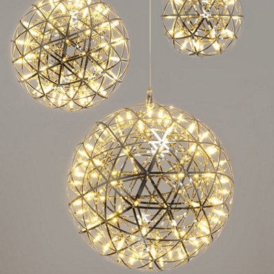 CGC FAWKES Warm White Chrome Extra Large 60cm Silver Starburst Chandelier