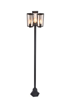 CGC FIR Modern Black Outdoor Lantern Tall Three Head Post Light 1.9m