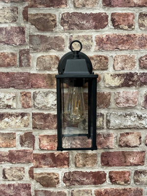 CGC Freya Black Bevelled Glass Coach Lantern Garden Outdoor Porch Wall Light