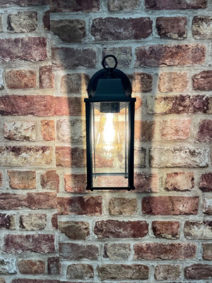 CGC Freya Black Bevelled Glass Coach Lantern Garden Outdoor Porch Wall Light