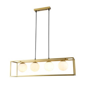 CGC Gold Rectangular Ceiling Light with Four Pearl Balls