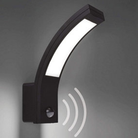 CGC Grey LED Curved Outdoor Garden Wall Light With PIR Motion Sensor Security
