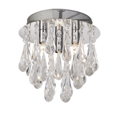 CGC JAZZ Chrome & Crystal Droplet Round Flush Ceiling Light