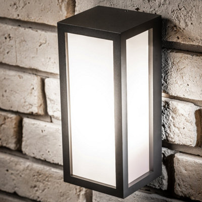 CGC KINSLEY Black E27 Outdoor Wall Light Box Lantern Opal Diffuser IP54