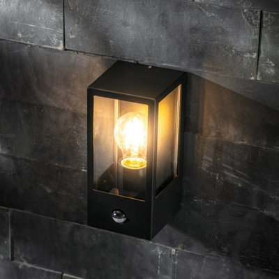 CGC MARINA Black E27 Outdoor PIR Motion Sensor Security Wall Light Box ...