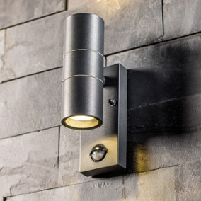 CGC MIA Dark Grey Stainless Steel GU10 Up and Down Outdoor Wall Light IP44 with PIR Motion Sensor