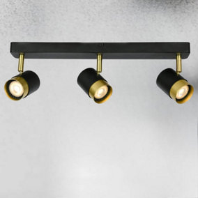 CGC ORIO Black and Brushed Gold Triple Three Head GU10  Adjustable Ceiling Spot Light Bar