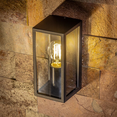 CGC Outdoor Outside Wall Light Black E27 Lantern Clear Diffuser IP44 ...