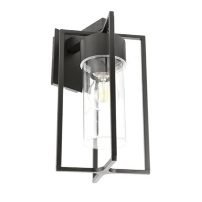 CGC Outdoor Outside Wall Light Black E27 Lantern Clear Diffuser IP54 ...