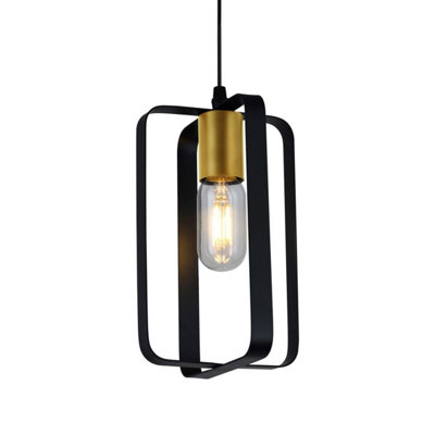 Cgc Oxalis Black And Gold Rectangular Metal Pendant Ceiling Light 