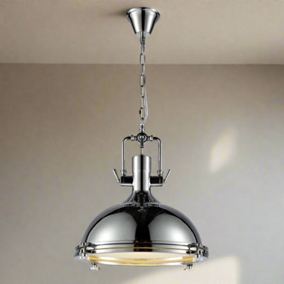 CGC PORCHE Extra Large Industrial Polished Chrome Pendant Downlight